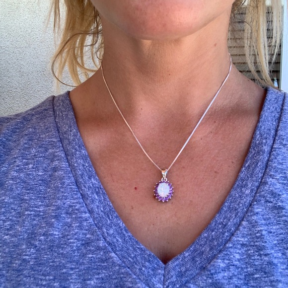 Silver Opal necklace with Amethyst Accent Stones - Picture 5 of 5